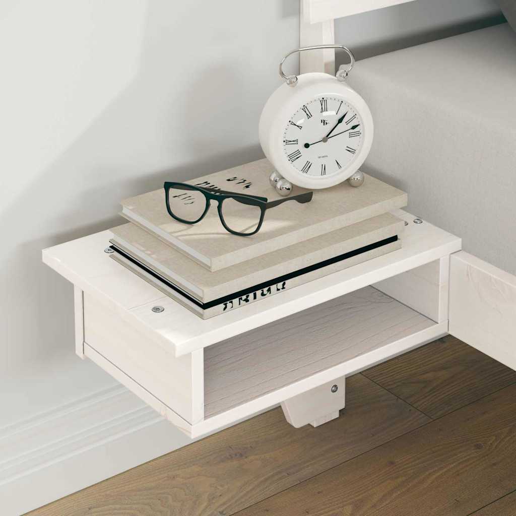 Bettgestell mit Nachttischen Weiß Massivholz Kiefer